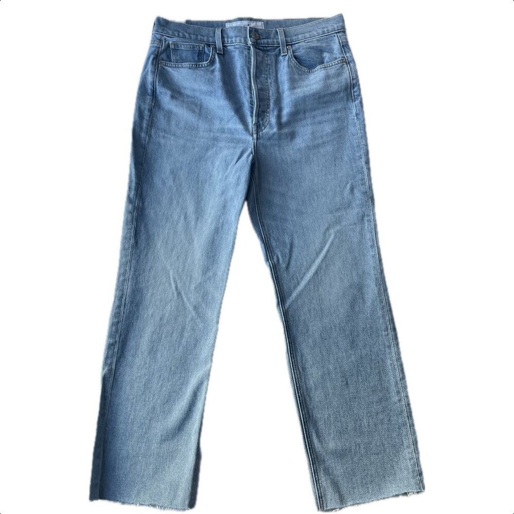 Frank & Eileen Monaghan Jeans High Rise Cropped Button Fly Raw Hem Size 30 EUC - Picture 3 of 8